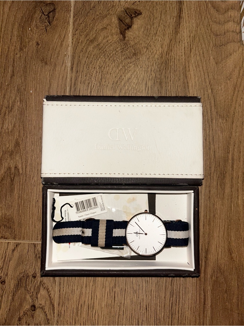 Daniel Wellington Navy and White Stripe NATO Strap Watch